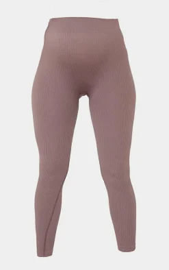 Maternity Mauve Contour Bump Support Ribbed Leggings