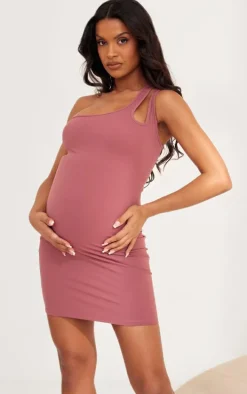 Maternity Mauve Snatched Sculpt One Shoulder Cut Out Detail Mini Dress