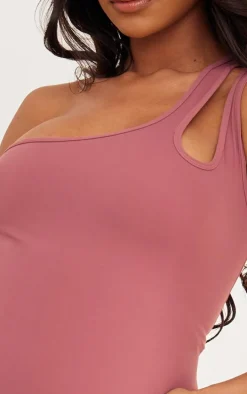 Maternity Mauve Snatched Sculpt One Shoulder Cut Out Detail Mini Dress