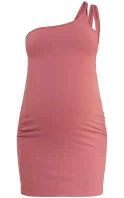 Maternity Mauve Snatched Sculpt One Shoulder Cut Out Detail Mini Dress