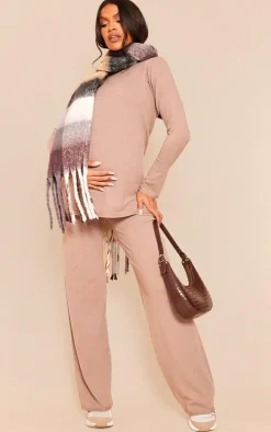 Maternity Mocha Knitted Crew Neck Sweatshirt