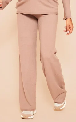 Maternity Mocha Knitted Wide Leg Pants