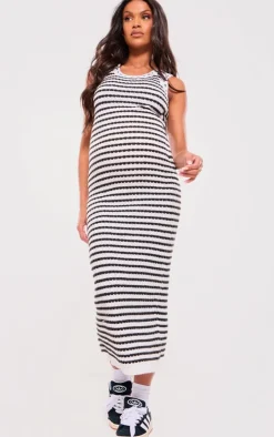 Maternity Monochrome Stripe Knitted Maxi Dress