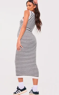 Maternity Monochrome Stripe Knitted Maxi Dress
