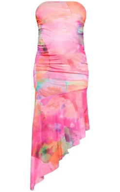 Maternity Multi Abstract Print Asymmetric Frill Hem Bandeau Midaxi Dress