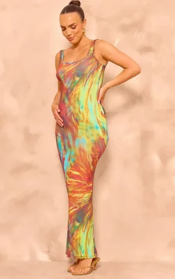 Maternity Multi Slinky Floral Print Maxi Dress