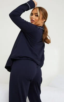 Maternity Navy Mama Long Sleeve Button Up PJ Top