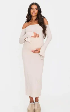 Maternity Oatmeal Brushed Midaxi Dress