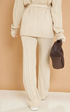 Maternity Oatmeal Cable Knit Wide Leg Flare