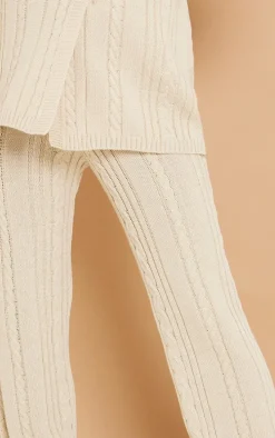 Maternity Oatmeal Cable Knit Wide Leg Flare