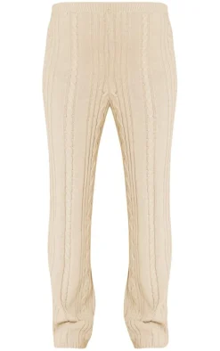 Maternity Oatmeal Cable Knit Wide Leg Flare