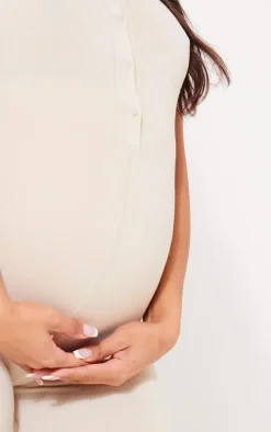 Maternity Oatmeal Knit Button Up Romper