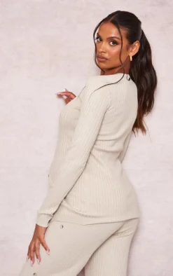 Maternity Oatmeal Knitted Button Detail Long Sleeve Cardigan