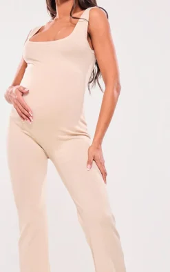 Maternity Oatmeal Knitted Square Neck Jumpsuit