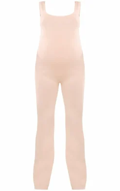 Maternity Oatmeal Knitted Square Neck Jumpsuit