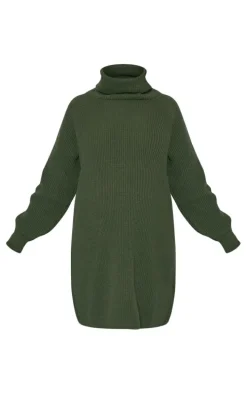 Maternity Olive Khaki High Neck Oversized Sweater Dress