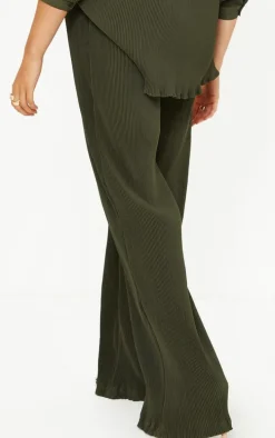 Maternity Olive Plisse High Waisted Wide Leg Pants