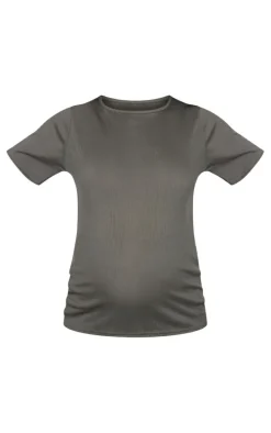 Maternity Olive Rib Oversized Short Sleeved T Shirt