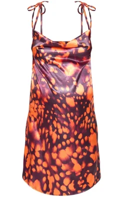 Maternity Orange Multi Printed Cowl Neck Mini Dress