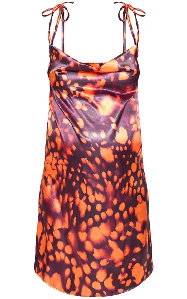 Maternity Orange Multi Printed Cowl Neck Mini Dress