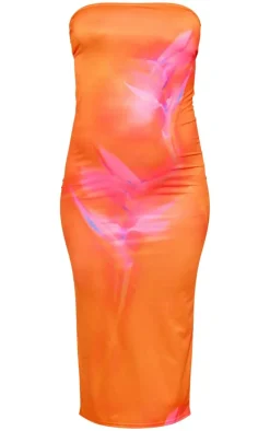 Maternity Orange Slinky Print Open Back Detail Midaxi Dress