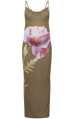 Maternity Purple Floral Print Cowl Maxi Dress