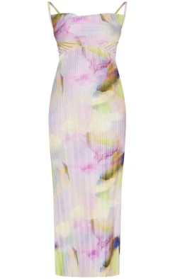 Maternity Purple Watercolour Plisse Midaxi Dress