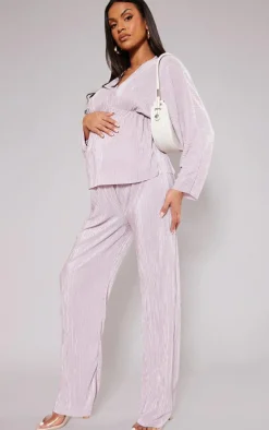 Maternity Rose Plisse Lettuce Hem Wide Leg Pants