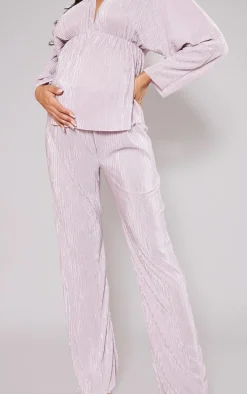 Maternity Rose Plisse Lettuce Hem Wide Leg Pants