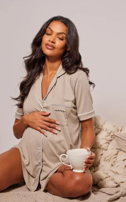 Maternity Sand Mama Button Pj Top