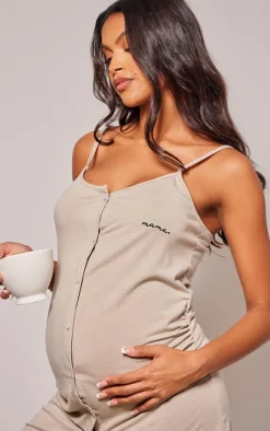 Maternity Sand Mama Strappy Button Up Front Nightie