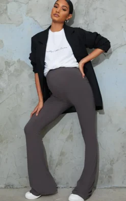Maternity Slate Ribbed Flared Leggings