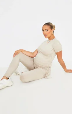 Maternity Stone and Black Two Pack Ruched Seam T Shirt