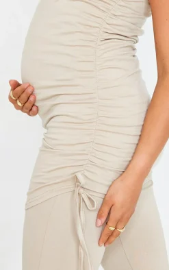 Maternity Stone and Black Two Pack Ruched Seam T Shirt