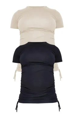 Maternity Stone and Black Two Pack Ruched Seam T Shirt