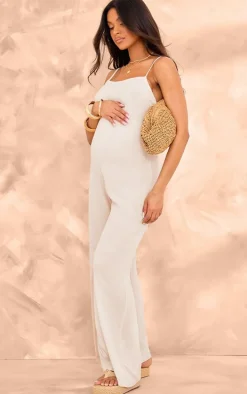 Maternity Stone Cami Strap Linen Wide Leg Jumpsuit