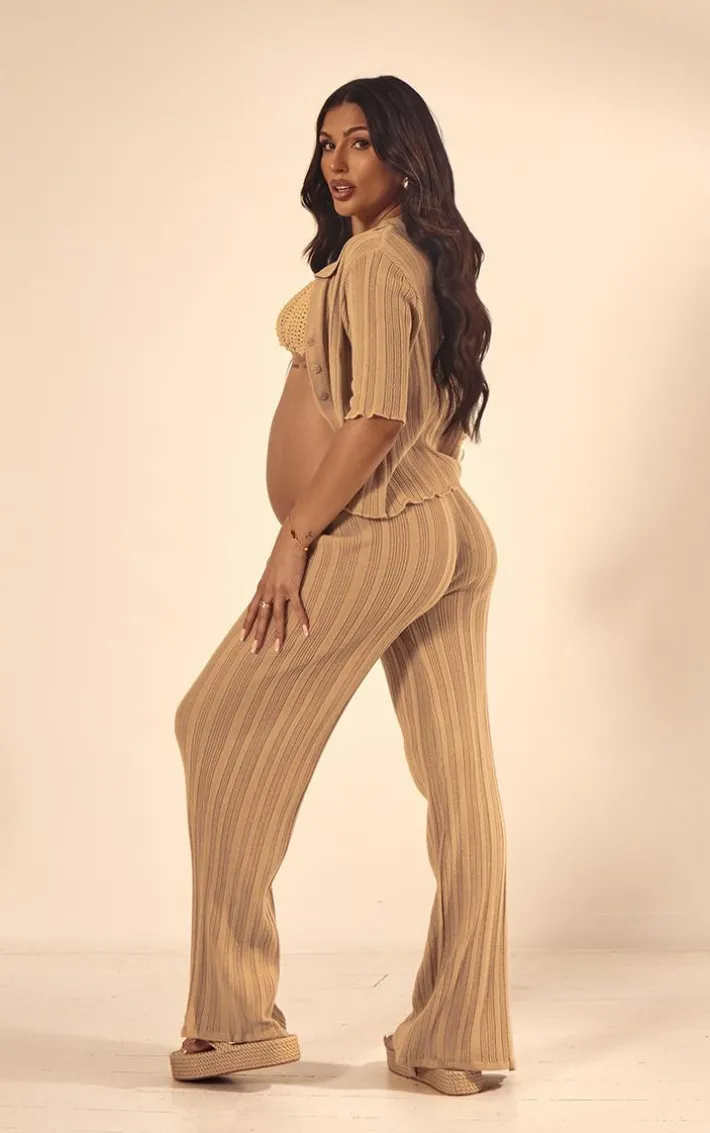 Maternity Stone Knit Short Sleeve Button Up Top