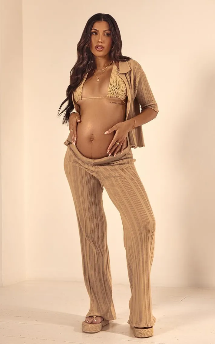 Maternity Stone Knit Short Sleeve Button Up Top