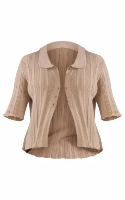 Maternity Stone Knit Short Sleeve Button Up Top