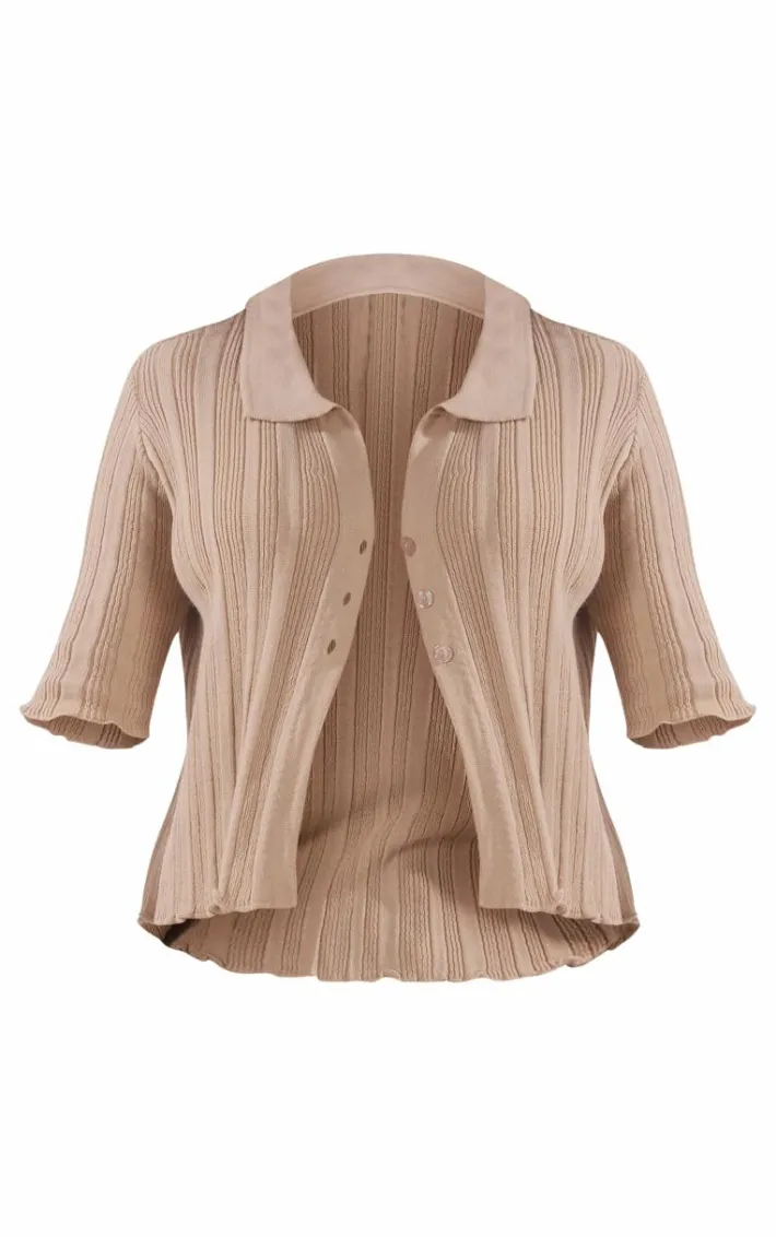 Maternity Stone Knit Short Sleeve Button Up Top