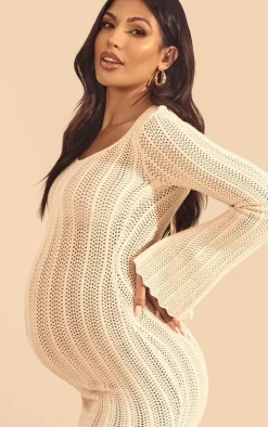 Maternity Stone Knitted Scoop Neck Mini Dress