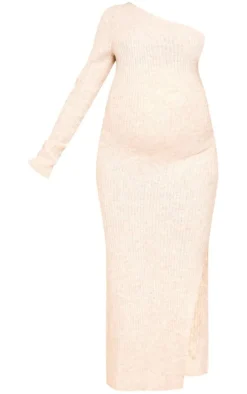 Maternity Stone Luxe Knit One Sleeve Midaxi Dress