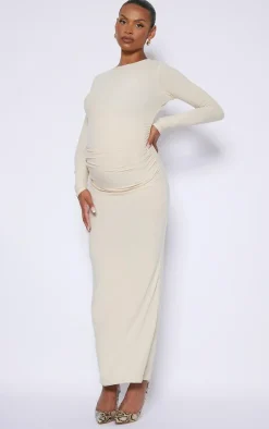 Maternity Stone Soft Touch Ruched Maxi Dress