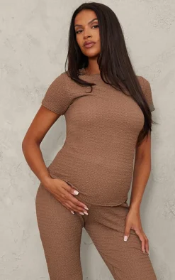 Maternity Taupe Elasticated Textured Flared Pants