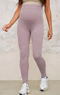 Maternity Taupe Faded Snatched Rib Over Bump Leggings