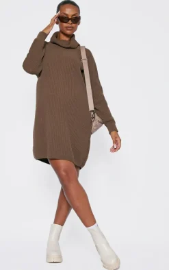 Maternity Taupe Oversized High Neck Sweater Dress