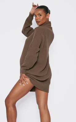 Maternity Taupe Oversized High Neck Sweater Dress