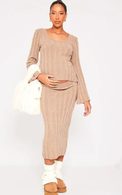 Maternity Taupe Thick Rib Knitted Midaxi Skirt