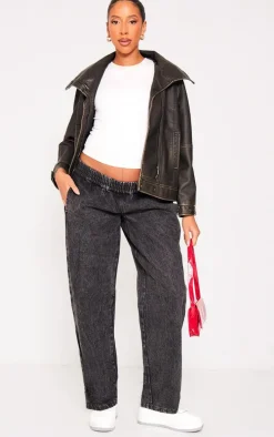 Maternity Washed Black Elasticated Waist Straight Leg Jeans