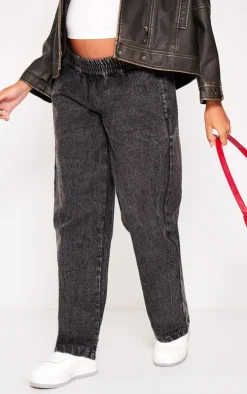 Maternity Washed Black Elasticated Waist Straight Leg Jeans
